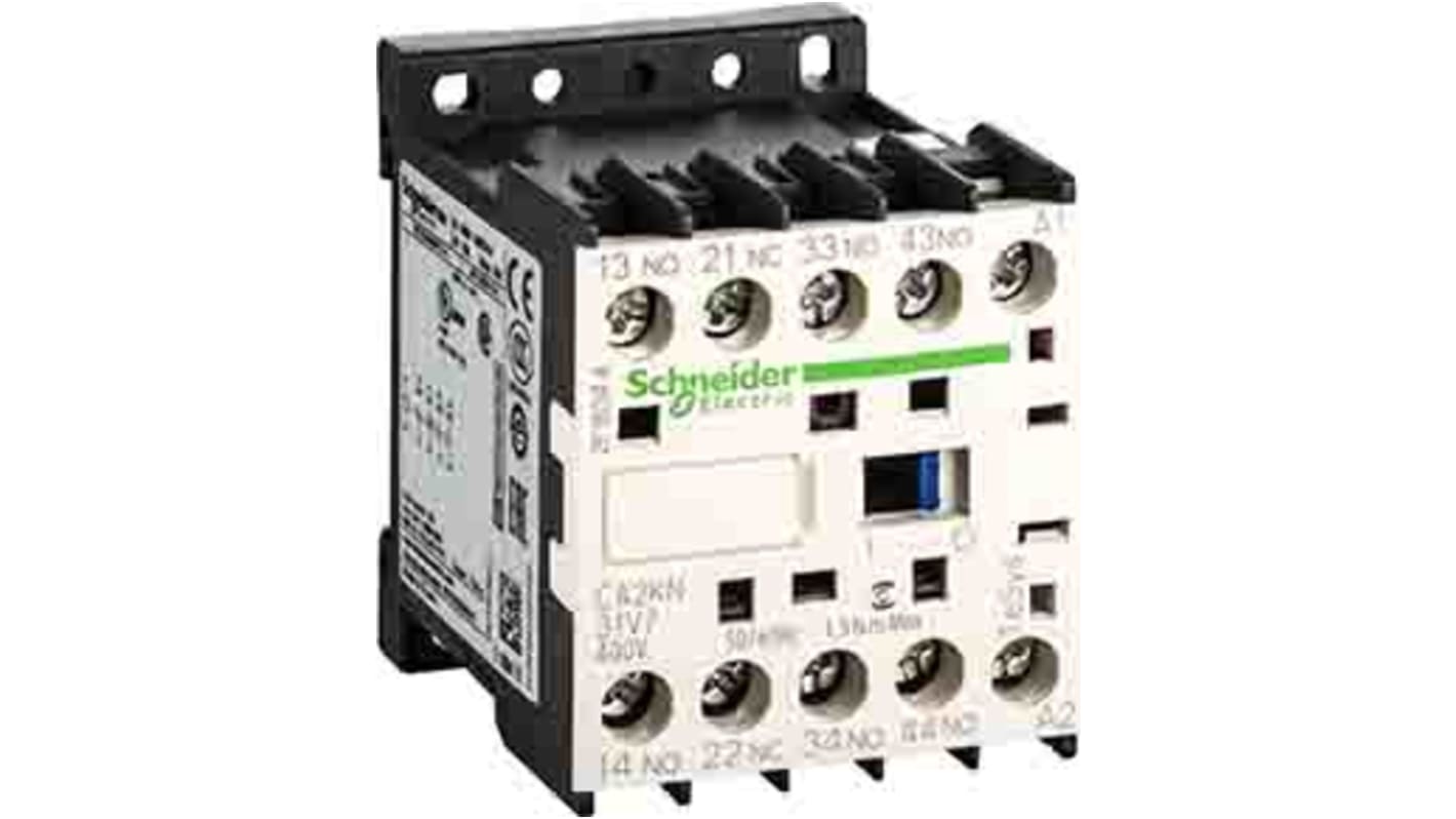 Relè di controllo Schneider Electric CA2KN31V7, 3NO + 1NC, montaggio su guida DIN, carico FLC 110 A, tensione 400 Vac.