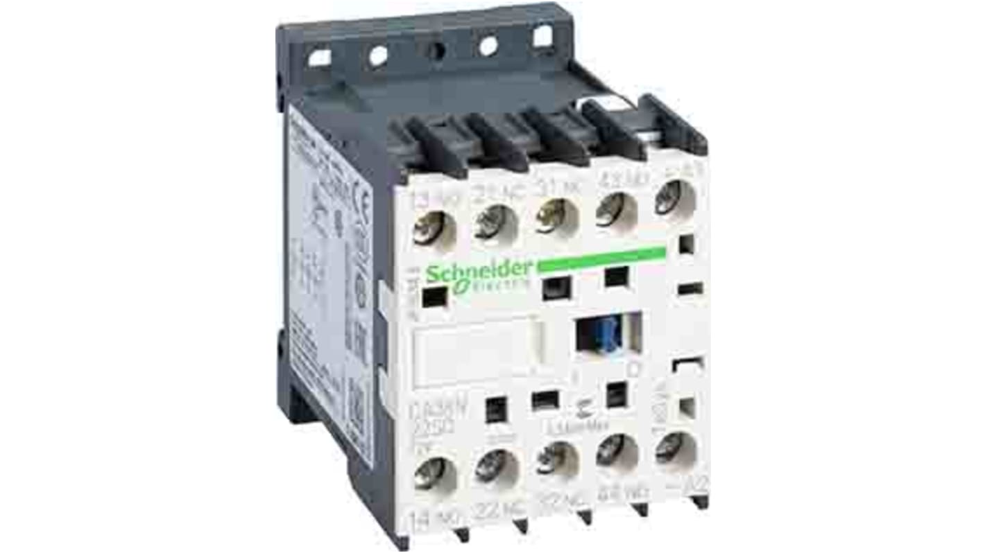 Relè di controllo Schneider Electric CA3KN22SD, 2NO + 2NC, montaggio su guida DIN, carico FLC 110 A, tensione 72 Vdc.