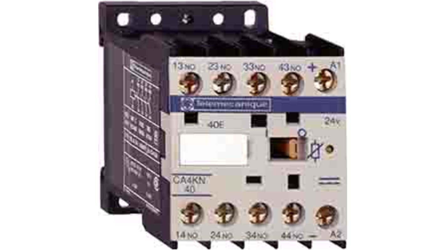 Relè di controllo Schneider Electric CAD323B7, 3NO + 2NC, tensione 24 Vac, carico FLC 10 A, per automazione e controllo motori.