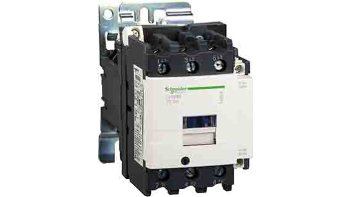 Contattore Schneider Electric LC1D95ED, 3 poli 1NO + 1NC, corrente 95 A, dimensioni 85x127x186 mm, per automazione motori.