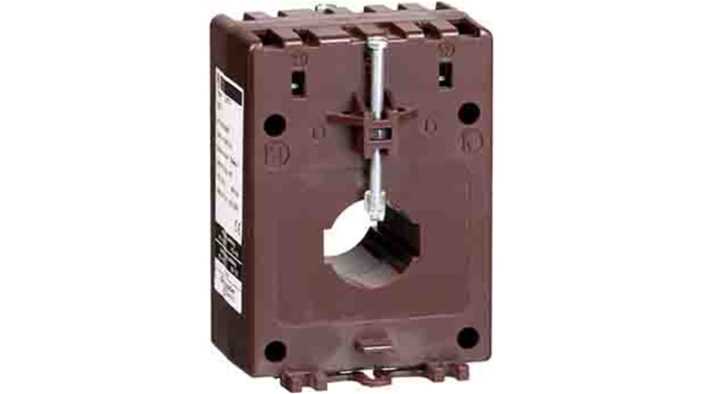 Trasformatore di corrente Schneider Electric LUTC0501, ingresso 50A, uscita 1A, montaggio su base, dimensioni 86x57mm.