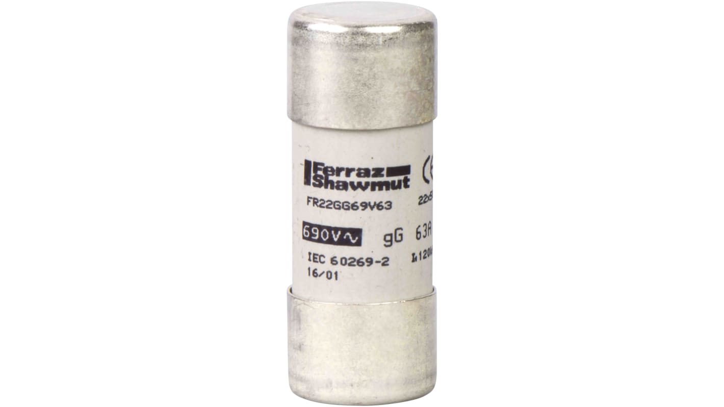Fusibile a cartuccia Schneider Electric DF2FN80, 80A, Ø 22 x 58mm, 500V, in ceramica, per protezione circuiti elettrici.