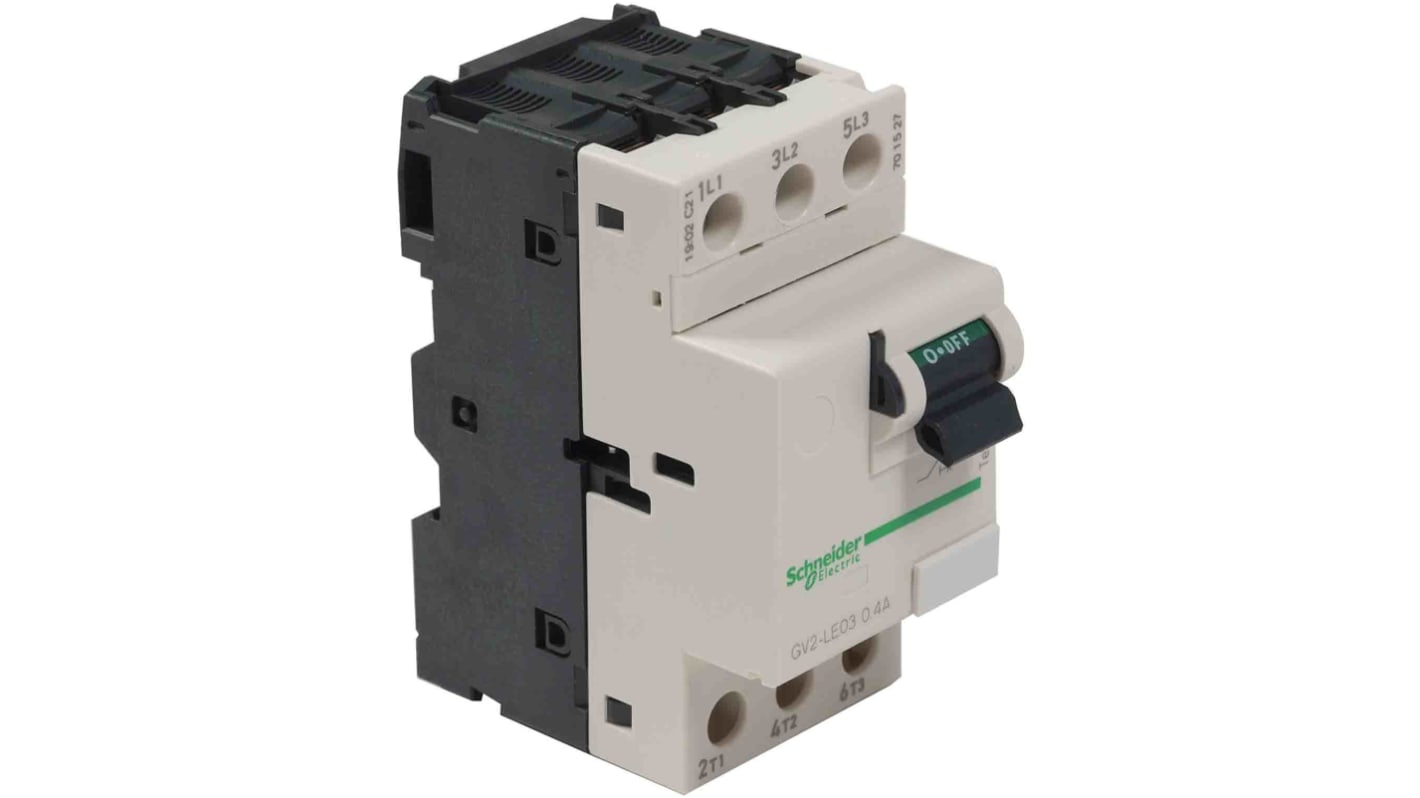 Interruttore motore Schneider Electric GV2LE03, compatto e robusto, per protezione da sovraccarico e cortocircuiti.