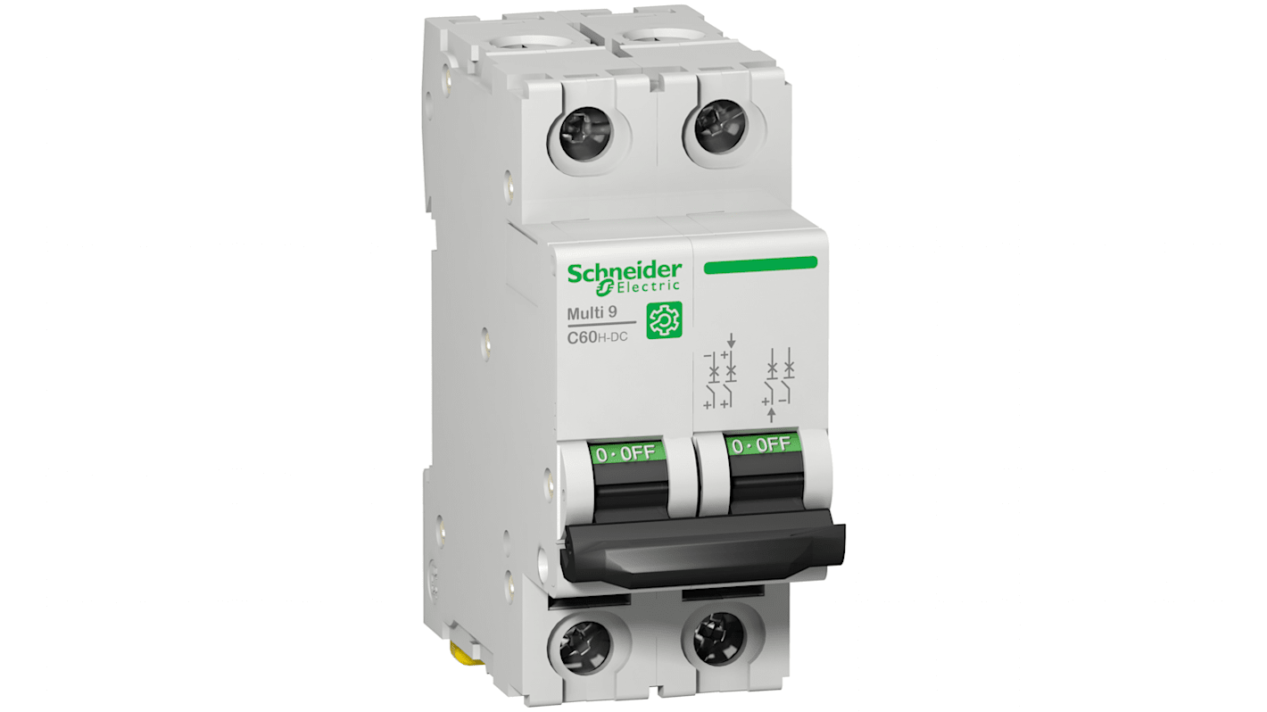 Interruttore magnetotermico Schneider Electric 2P 4A, Tipo C, montaggio su guida DIN, dimensioni 81mm x 36mm x 73mm.