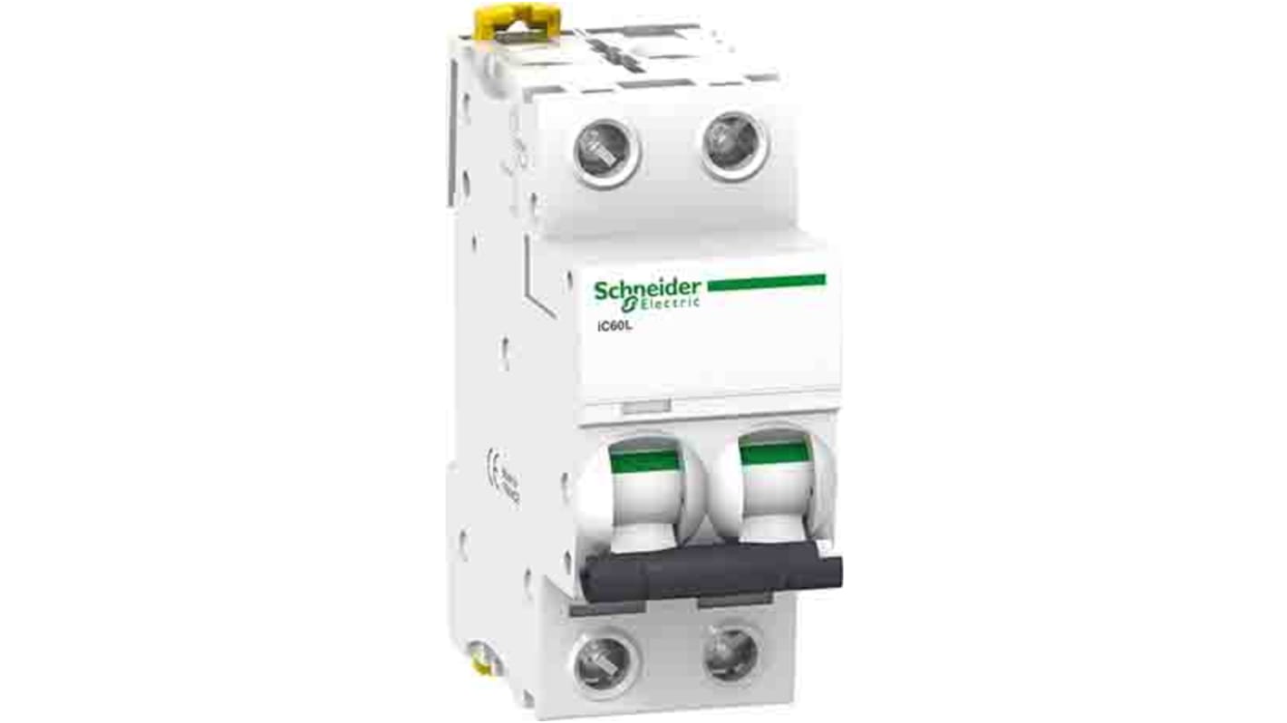 Interruttore magnetotermico Schneider Electric A9F92240, 40A, 2 poli, montaggio su guida DIN, dimensioni 36x85x78.5mm.