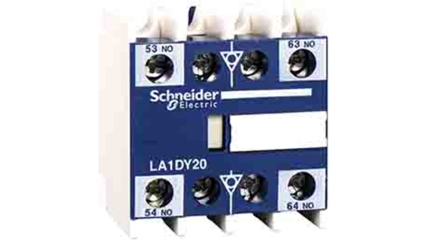Blocco di contatti ausiliari Schneider Electric LA1DZ31, configurazione 1NC + 1NO + 2NO, montaggio frontale su guida DIN.