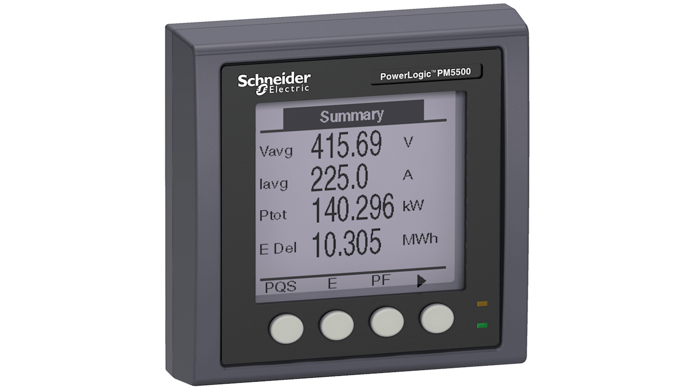 Contatore di energia Schneider Electric METSEPM5RD, display LCD 6 cifre, 96 x 96 mm, analisi qualità alimentazione e gestione carico.