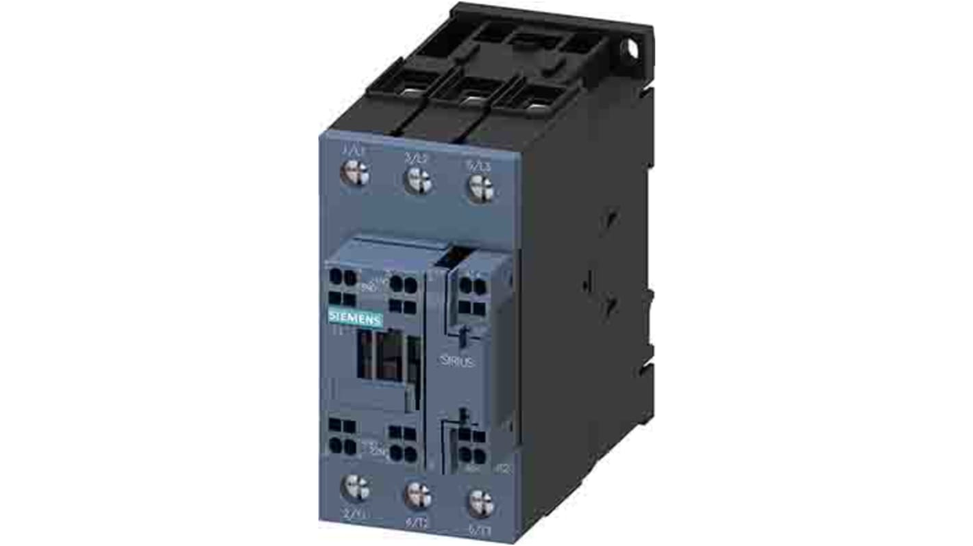 Contattore reversibile Siemens 3RT2037-3XF40-0LA2, 3 poli, 65 A, 30 kW, montaggio a vite, tensione 110 V dc.