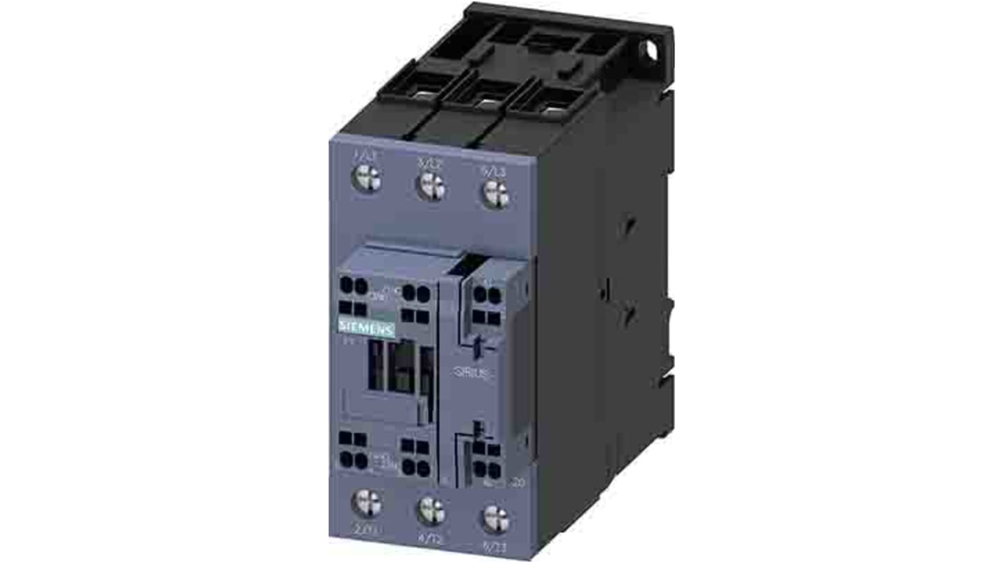 Contattore reversibile Siemens 3RT2038-3AL20, 3 poli, 80 A, 37 kW, montaggio a vite, temperatura -25/+60 °C.