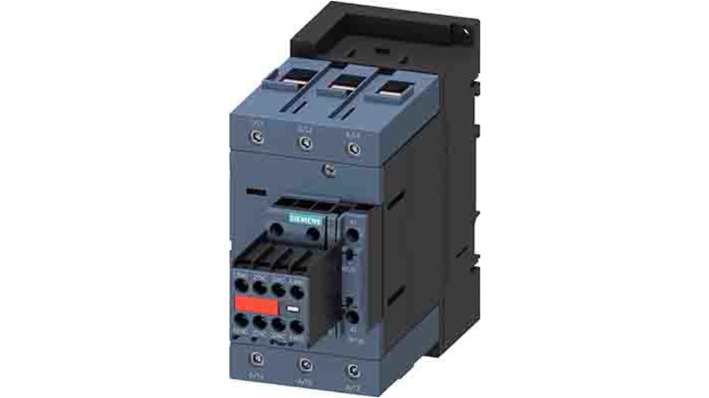 Contattore reversibile Siemens 3RT2045-1KB44-3MA0, 3 poli, 80 A, 37 kW, montaggio a vite, tensione bobina 24 V dc.
