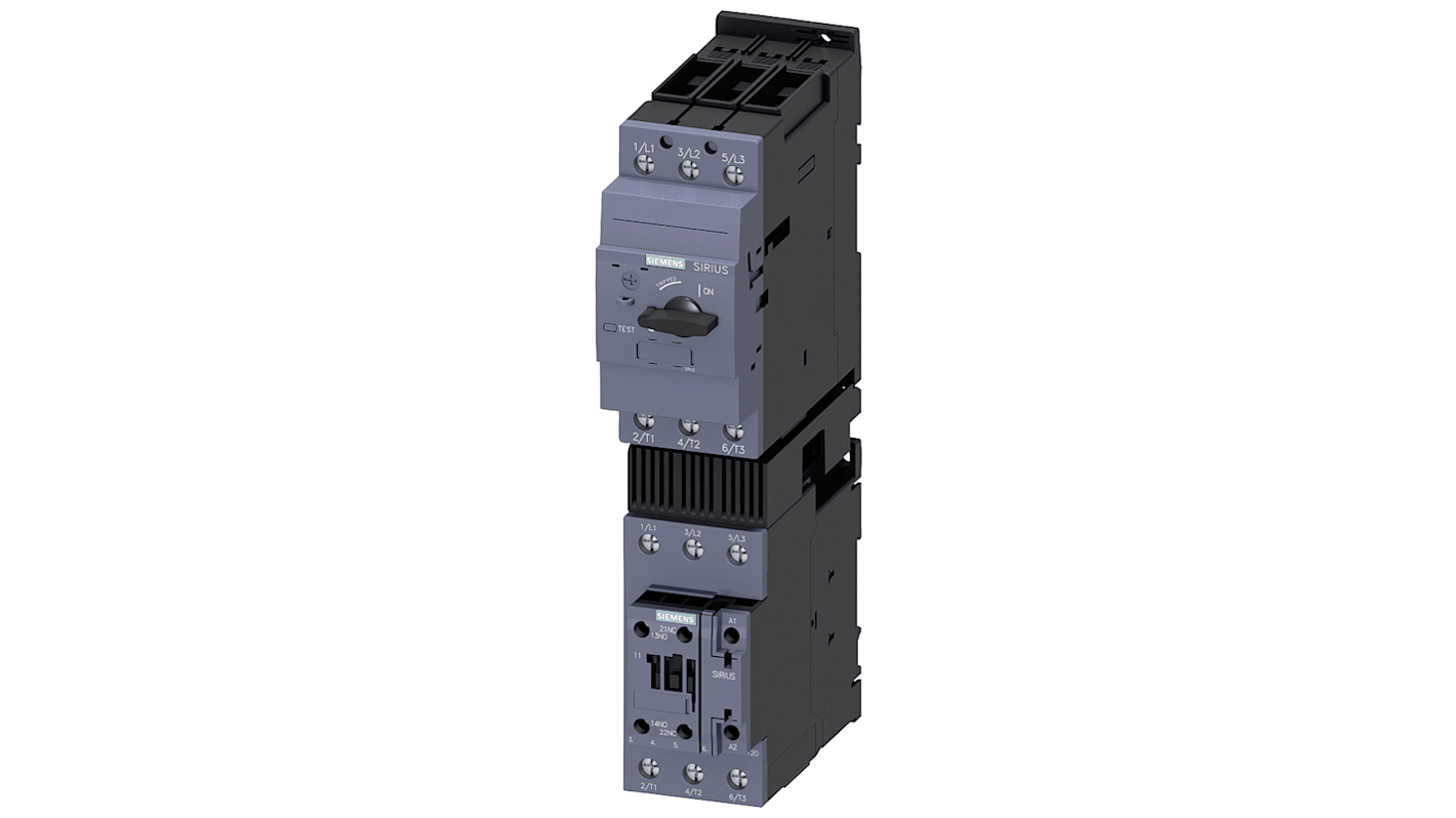 Starter DOL Siemens 3RA2130-4UA35-0NB3 per motori, potenza 18,5 kW, corrente 35 A, grado di protezione IP20.