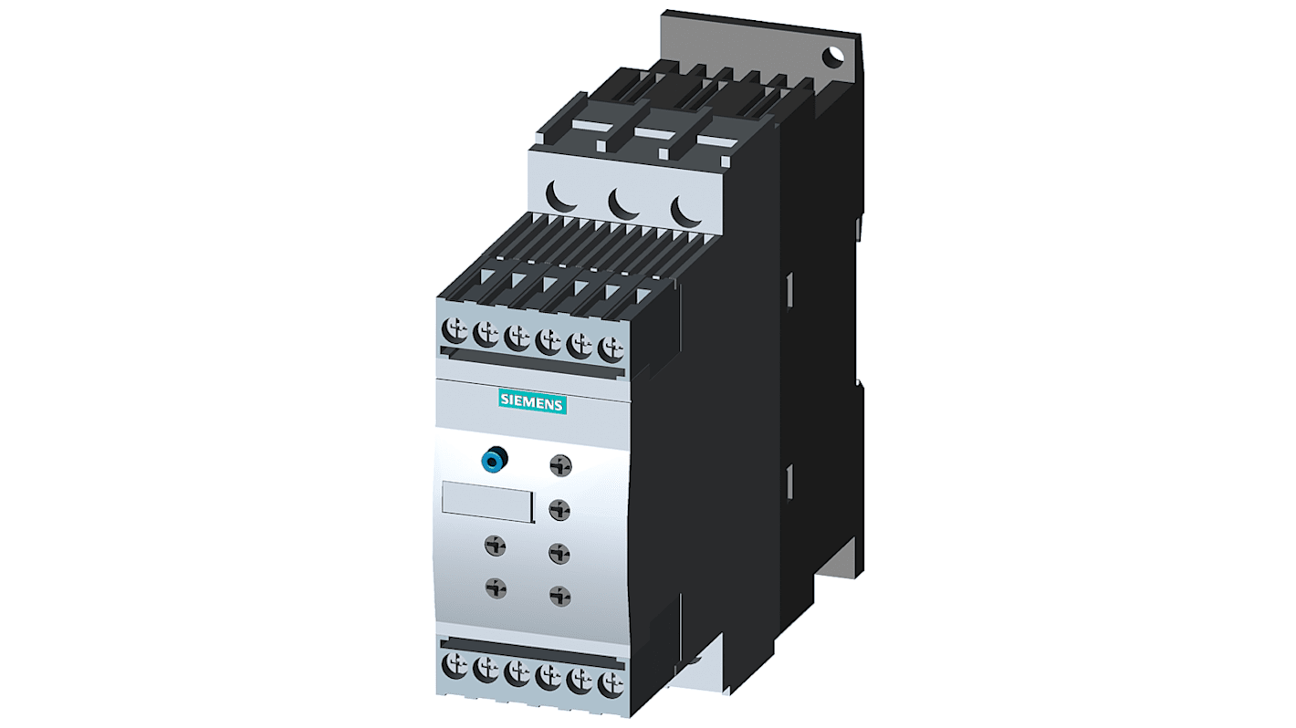 Starter DOL Siemens 3RW4028-1TB04 per motori 3 fasi, 7,5 kW, 38 A, IP20, design modulare e diagnostica espandibile.
