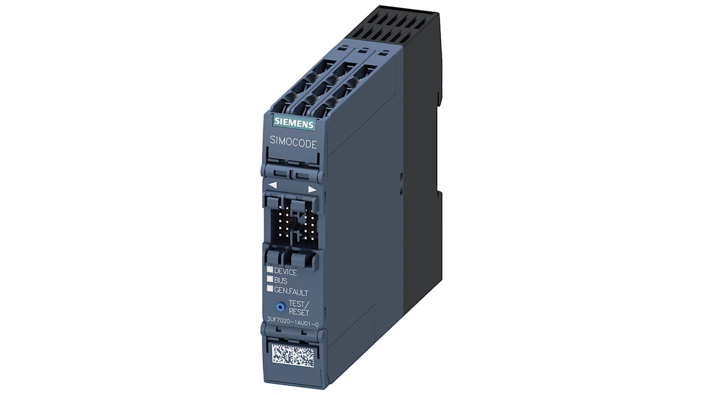 Unità base motore Siemens 3UF7020-1AU01-0, protezione SIMOCODE pro S, 4 ingressi, 2 uscite, tensione 240 V.