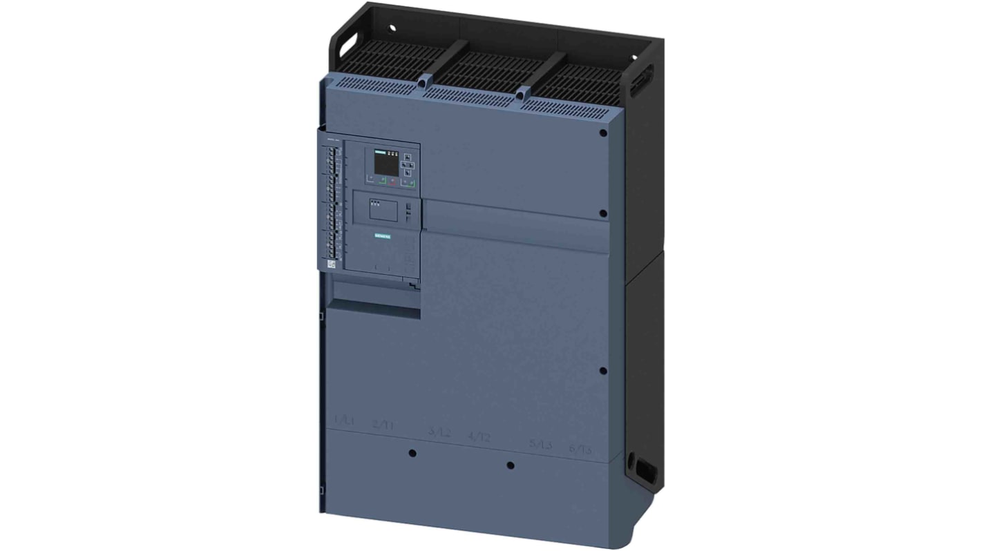 Starter motore Siemens 3RW5558-6HA04, 3 fasi, 710 kW, 480 V CA, montaggio a vite, protezione sovraccarico integrata.