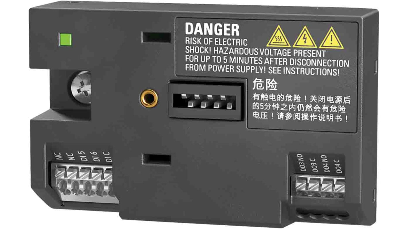 Modulo di espansione PLC Siemens 6SL3256-0VE00-6AA0 per SINAMICS S210, con 2 ingressi digitali e 2 relè I/O. Peso 0,070 Kg.