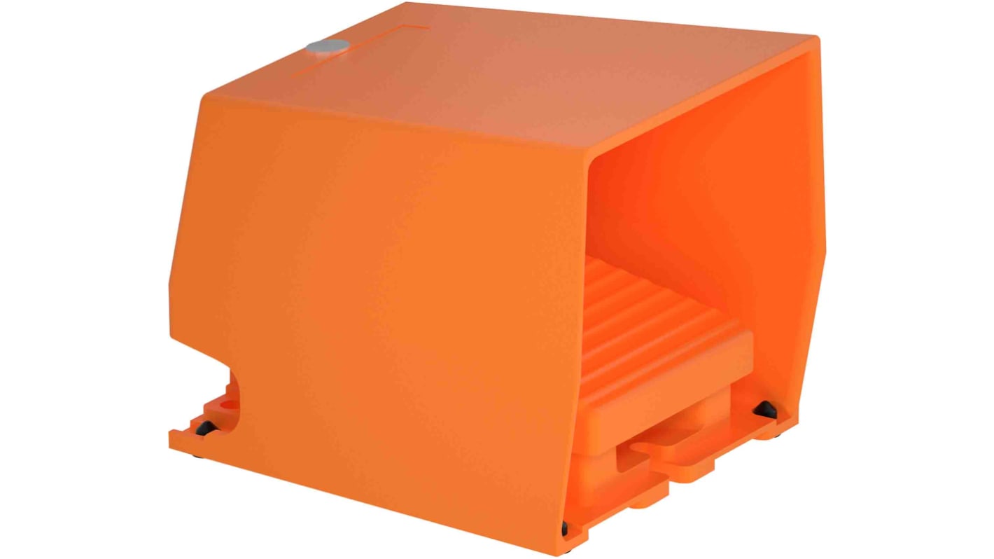 Interruttore a pedale Schneider Electric XPER310, metallo arancione, IP66, 1 NC+1 NA, tensione 240V AC, 250V DC, corrente 3 A.