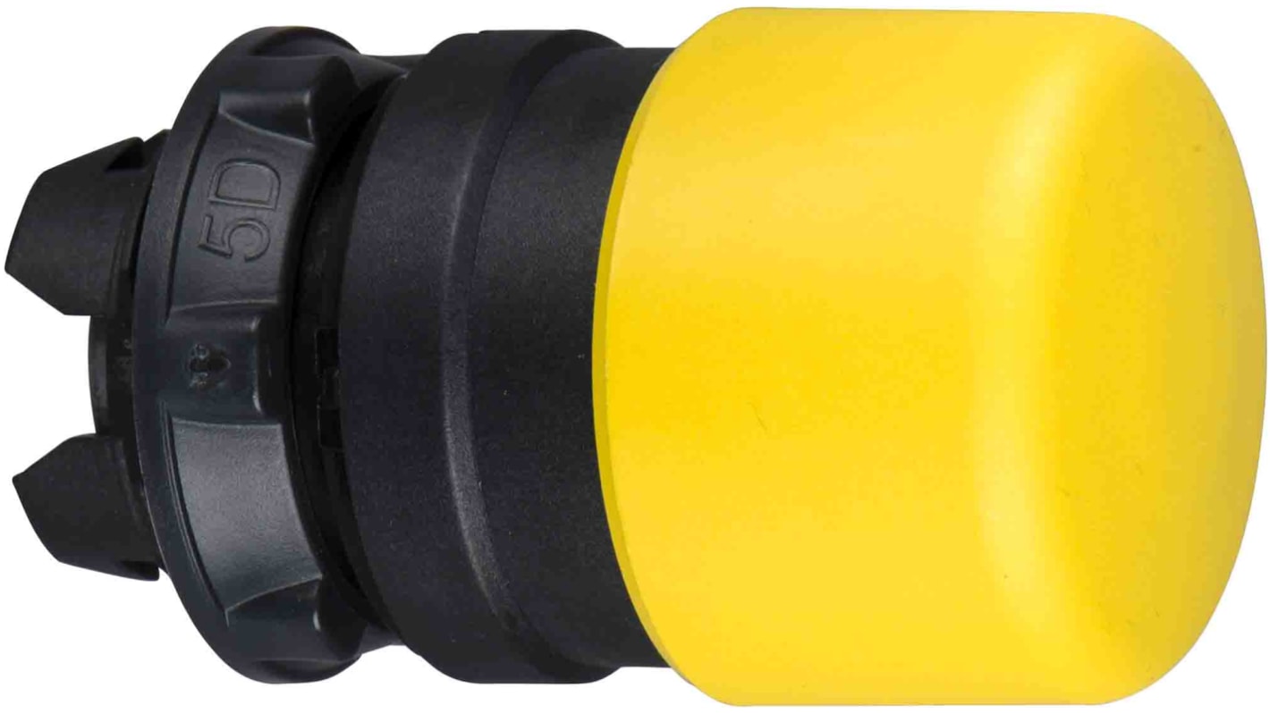 Attuatore pulsante a fungo giallo Schneider Electric ZB5AC54, con ritorno a molla, diametro foro 22 mm, protezione IP66/IP67/IP69K.
