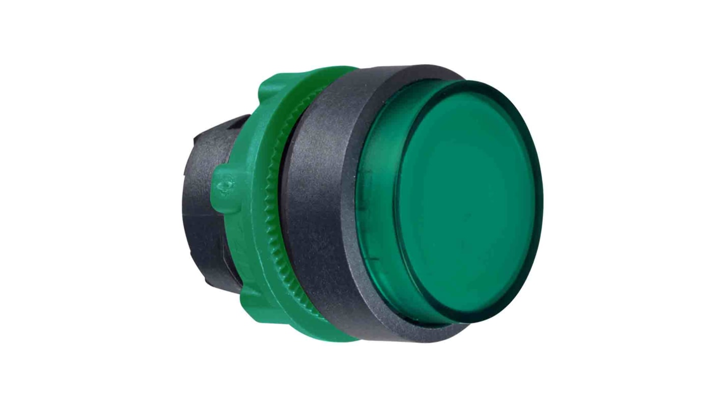 Pulsante illuminato verde Schneider Electric ZB5AH33, attuazione a molla, diametro foro 22 mm, grado di protezione IP66/IP67/IP69K.