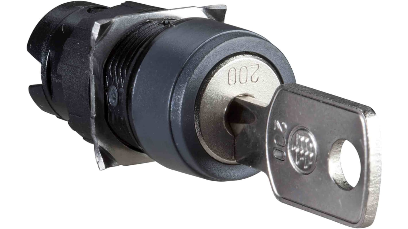 Testa selettore Schneider Electric ZB6AGL, 2 posizioni, diametro 16 mm, con ritorno a molla per protezione contro contatti accidentali.