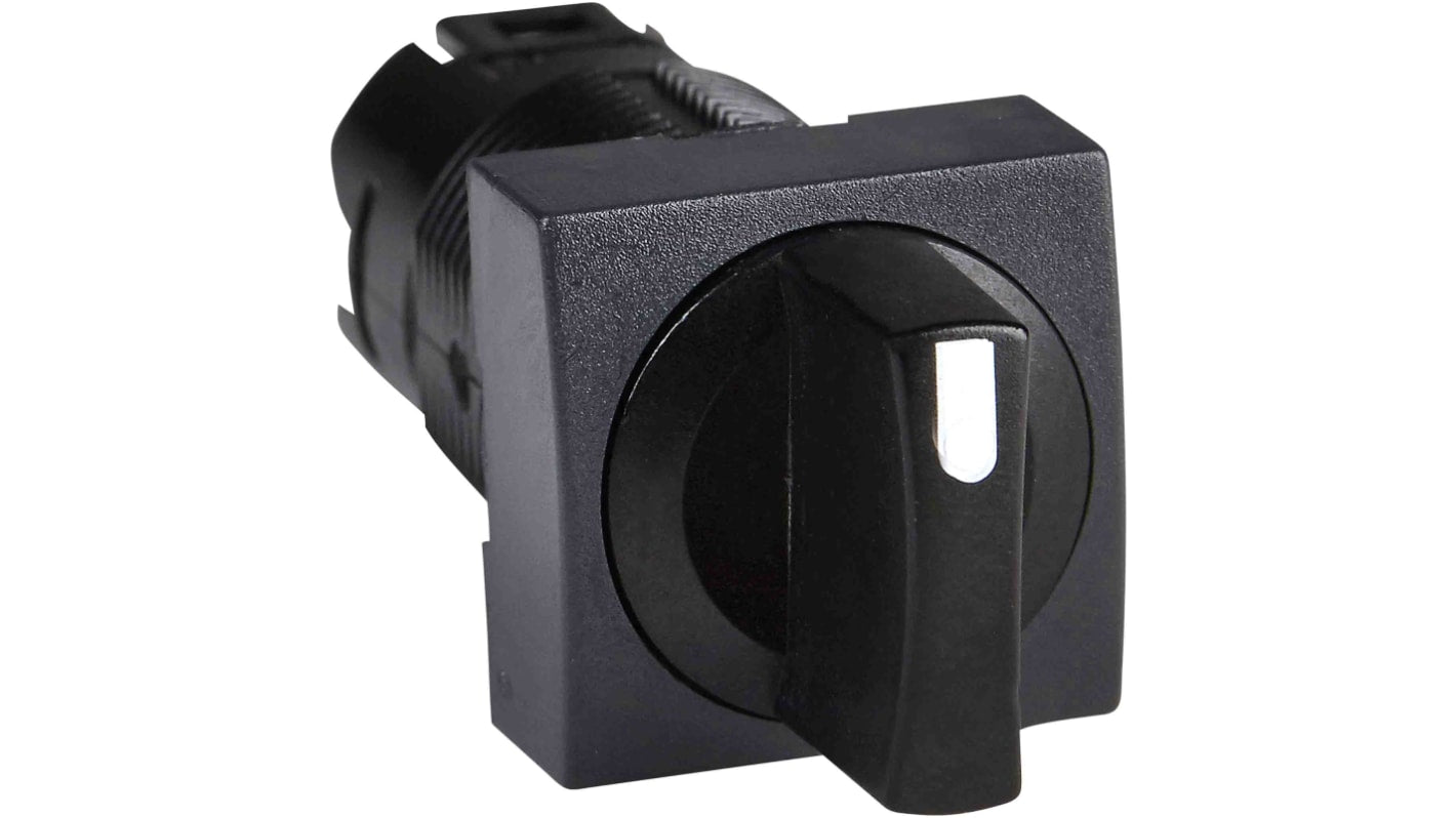Selettore a due posizioni Ø 16mm Schneider Electric ZB6CD28, testa quadrata nera, grado di protezione IP65.