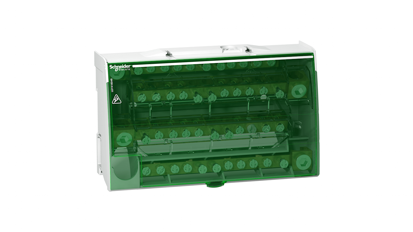 Blocco di distribuzione Schneider Electric, 12 vie, 160A, 230V, dimensioni 100x162x50,5 mm, colore bianco RAL 9003.