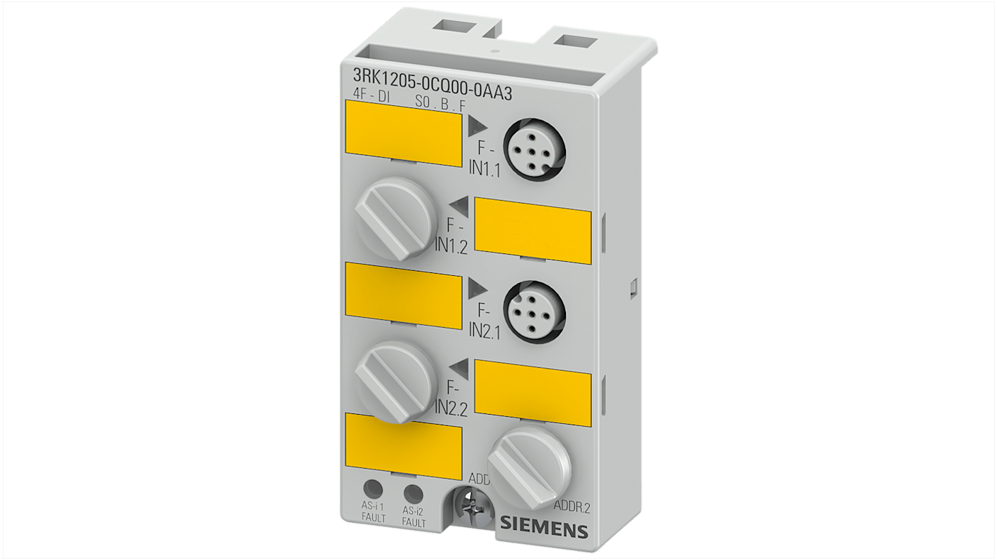 Modulo I/O PLC Siemens 3RK1205-0CQ00-0AA3, compatto K45, 4 ingressi F-DI, grado di protezione IP67, per uso con ASIsafe.