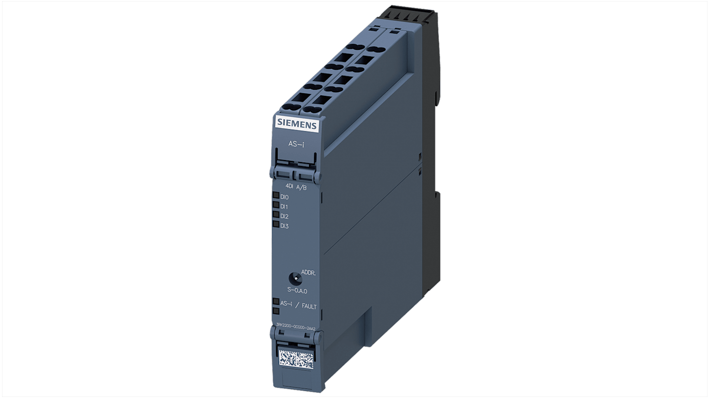 Modulo I/O Siemens 3RK2200-0CG00-2AA2, compatto Slimline, 4 ingressi digitali, larghezza 17,5 mm, IP20.