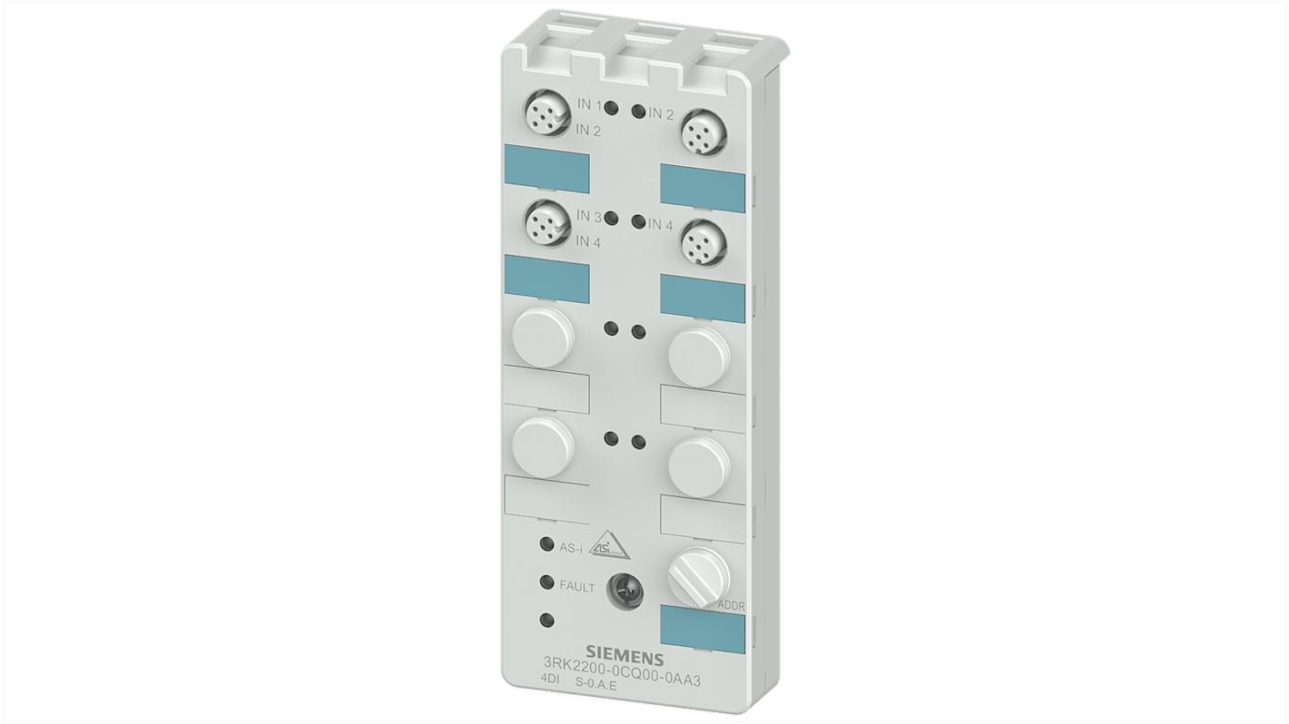 Modulo I/O PLC Siemens 3RK2200-0CQ00-0AA3, compatto AS-i slave K60, 4 ingressi digitali, IP67, montaggio su piastra Y-II.
