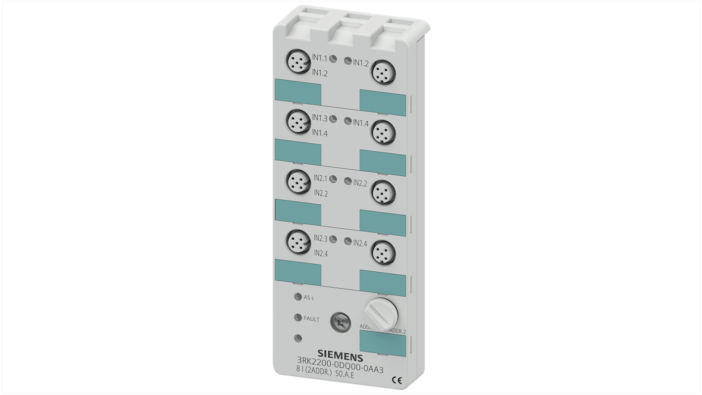 Modulo I/O digitale Siemens 3RK2200-0DQ00-0AA3, 8 ingressi, IP67, montaggio con connettore Y-II M12.
