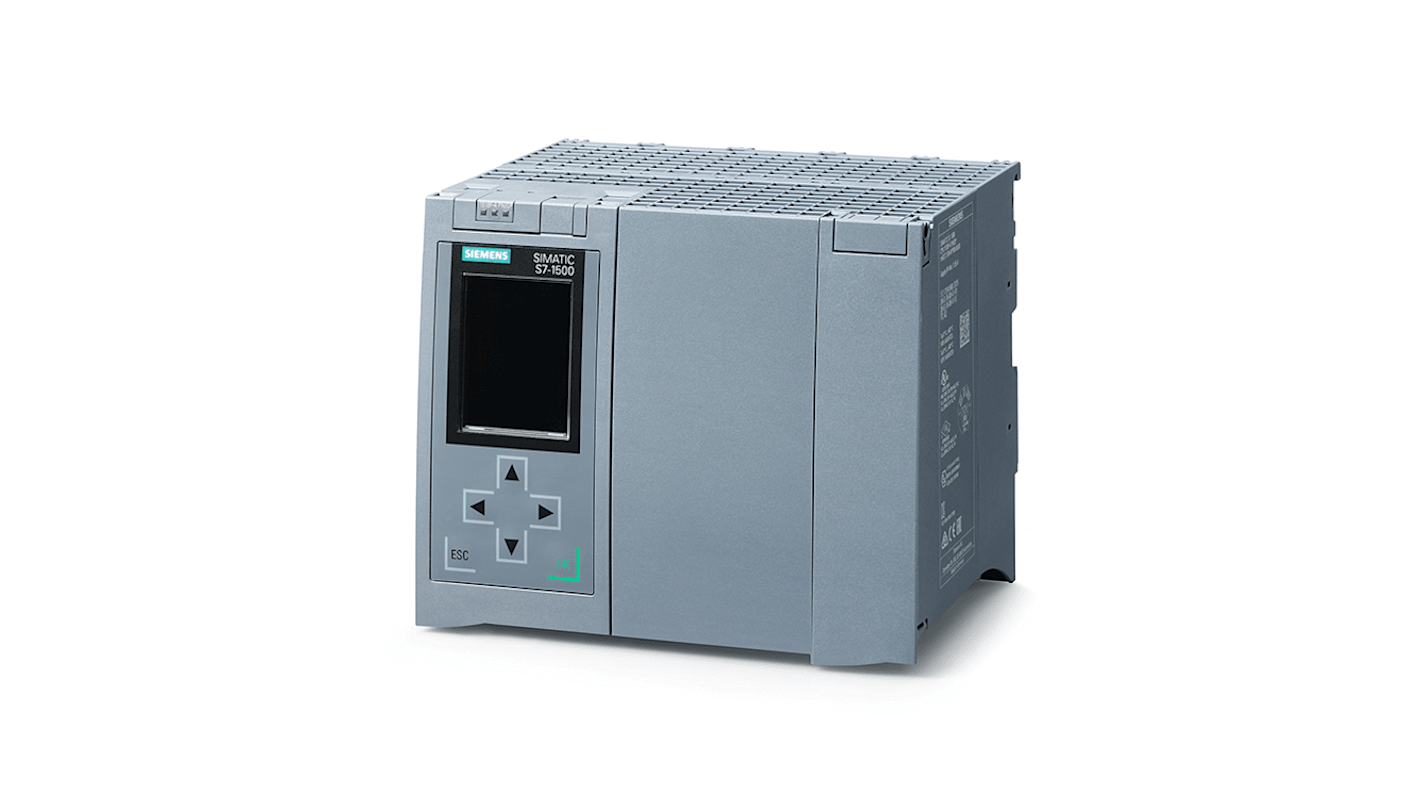 CPU PLC Siemens 6ES7518-4FP00-0AB0, SIMATIC S7-1500F, 20 I/O digitali, 24 V, memoria 9 MB, dimensioni 175 x 129 x 147 mm.