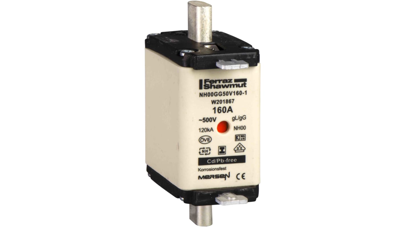 Fusibile NH1 Schneider Electric DF2HN1251, 250A, 500V ca, con linguette centrate e terminale maschio tipo DIN.