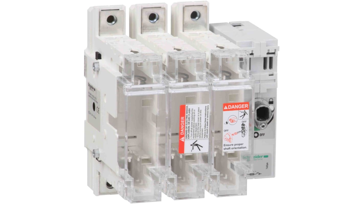 Sezionatore portafusibili Schneider Electric TeSys GS, 3 poli, 125A, montaggio su piastra, maniglia destra.