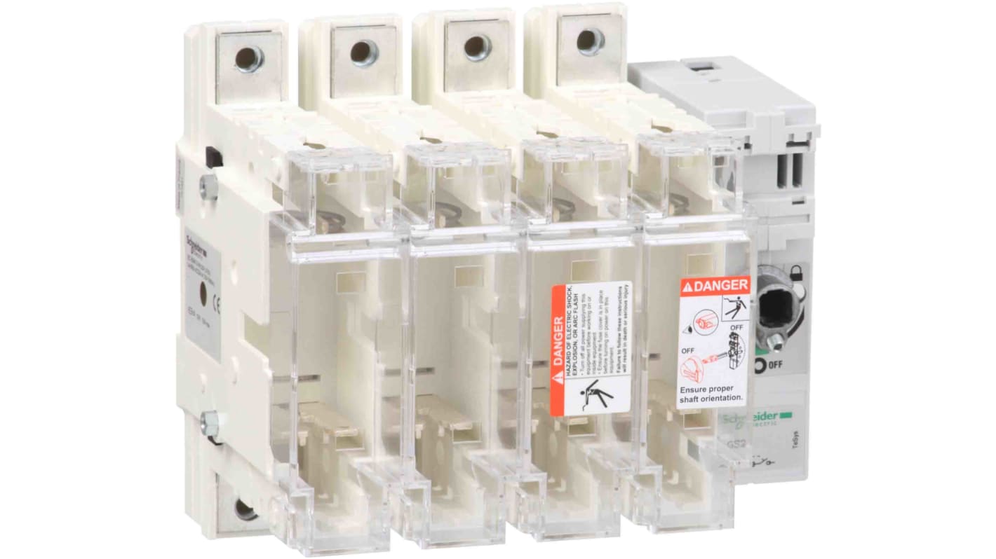 Sezionatore portafusibili Schneider Electric TeSys GS2K, 4 poli, 125A, montaggio su piastra, maniglia destra, fusibile DIN 00.