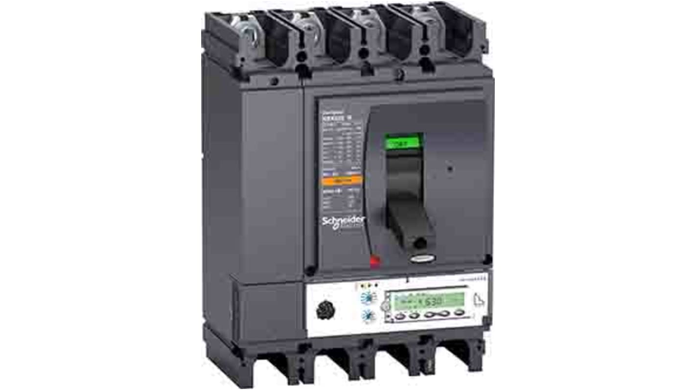 Interruttore magnetotermico scatolato Schneider Electric, 3 poli, 630A, 690V, montaggio fisso, tipo MCCB, protezione guasti.