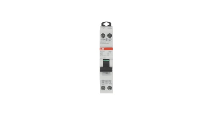 Interruttore magnetotermico ABB 2CDS252280R0024, Tipo C, 2 poli, 2A, 6 kA, montaggio su guida DIN, dimensioni 70mm x 18mm x 70mm.