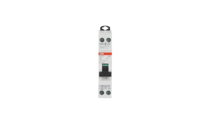 Interruttore magnetotermico ABB Tipo C, 2P 4A, 6 kA, montaggio su guida DIN, dimensioni 70mm x 18mm x 70mm.