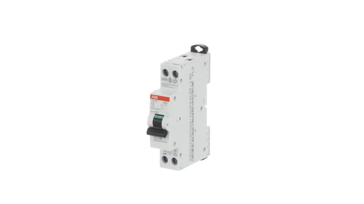 Interruttore magnetotermico ABB Tipo C, 2P 4A, 6 kA, montaggio su guida DIN, dimensioni 70mm x 18mm x 70mm.