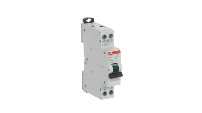Interruttore magnetotermico ABB Tipo B, 2P 16A, 6 kA, montaggio su guida DIN, larghezza 18 mm, tensione 415V. Codice 2CDS252280R0165.