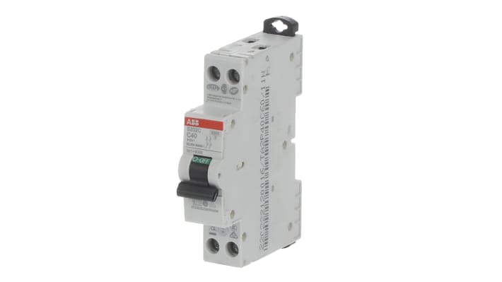 Interruttore magnetotermico ABB 2CDS252280R0404, Tipo C, 2 poli, 40A, montaggio su guida DIN, larghezza 18 mm, capacità di rottura 6 kA.