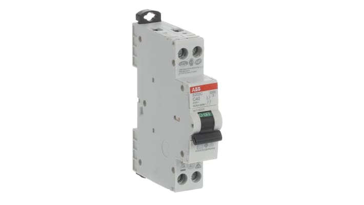 Interruttore magnetotermico ABB 2CDS252280R0404, Tipo C, 2 poli, 40A, montaggio su guida DIN, larghezza 18 mm, capacità di rottura 6 kA.