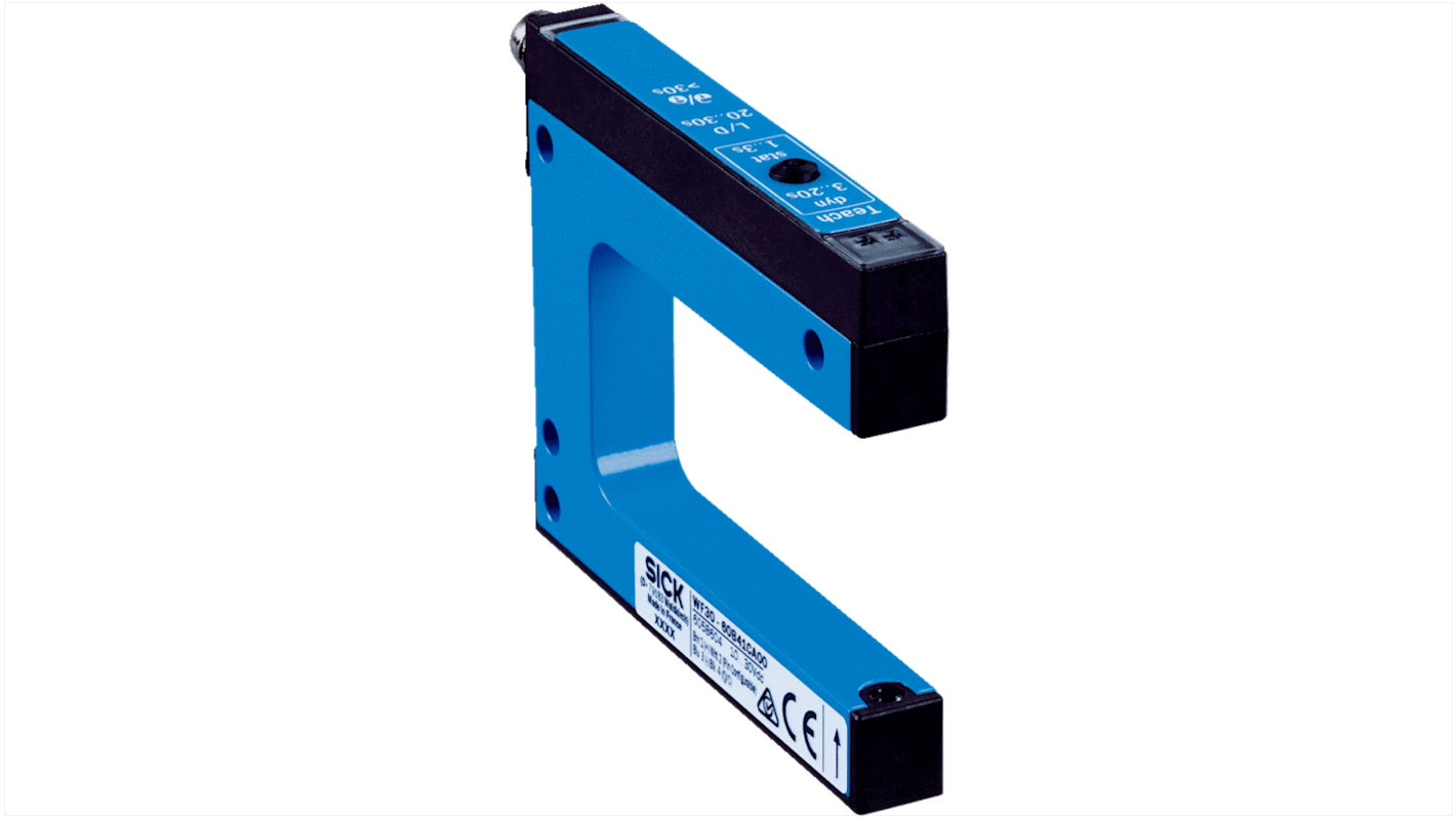 Sensore fotoelettrico Sick WF50-60B41CA00, rilevamento luce/buio, uscita PNP/NPN, IP65, custodia metallica, IO-Link, connettore M8.