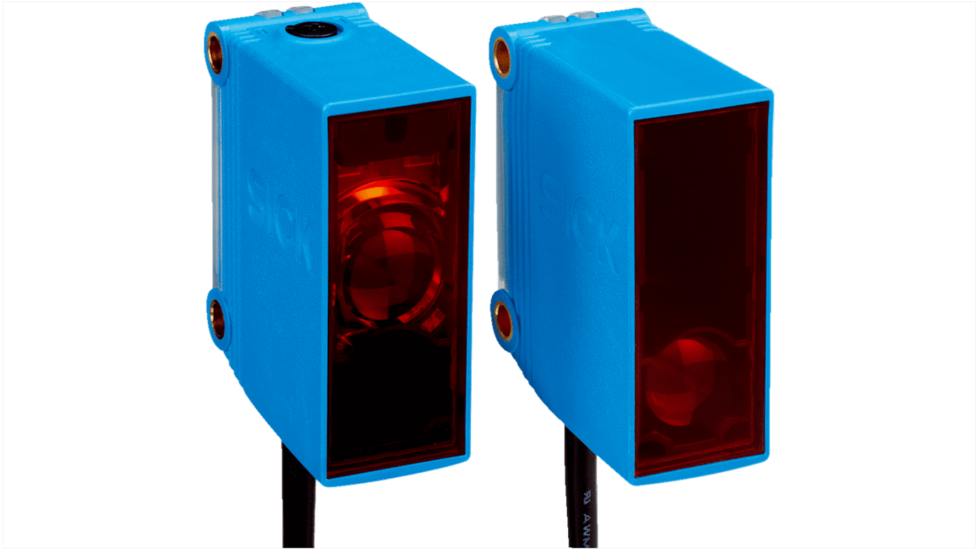 Sensore fotoelettrico rettangolare Sick GSE10-P1111, rilevamento fino a 40 m, IP67, tensione 10-30 V CC, montaggio Q-Lock.