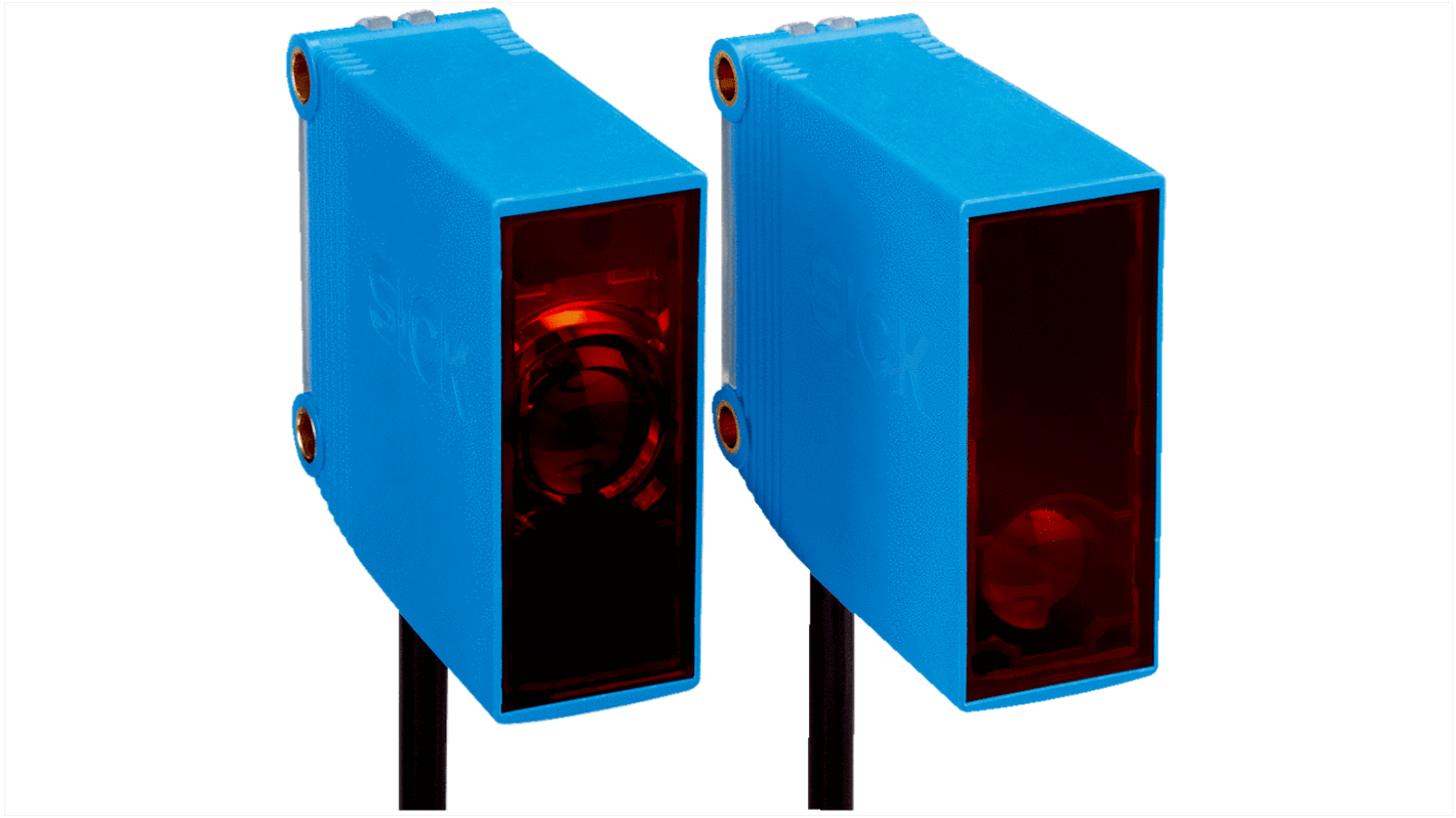 Sensore fotoelettrico rettangolare Sick GSE10-R3712, rilevamento fino a 40 m, alimentazione 10-30 V CC, grado di protezione IP67.