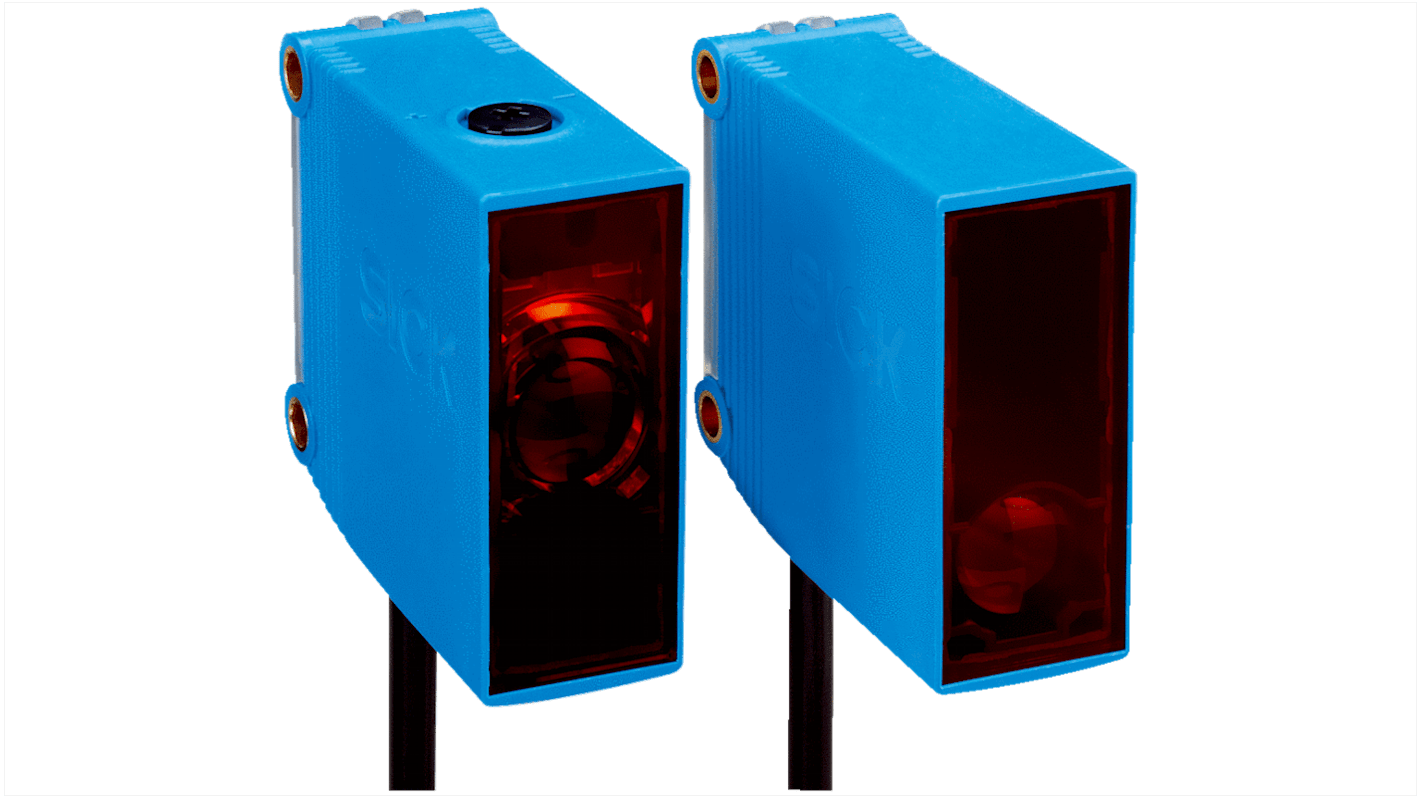 Sensore fotoelettrico rettangolare Sick GSE10-R3812, rilevamento fino a 40 m, alimentazione 10-30 V CC, IP67, montaggio Q-Lock.