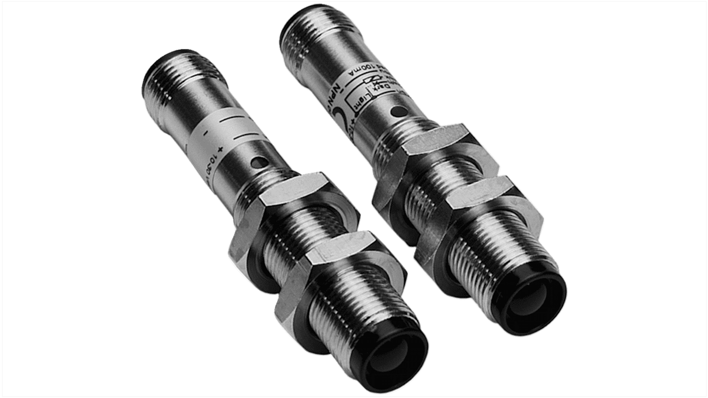 Sensore fotoelettrico cilindrico Sick VS/VE12-2P132, fascio diretto, rilevamento fino a 5 m, IP67, temperatura -25/+70 °C.