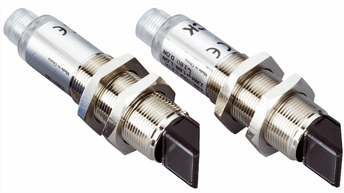Sensore fotoelettrico cilindrico Sick VSE180-2P32434, rilevamento fino a 25 m, IP67, connettore M12, temperatura -25/+55 °C.