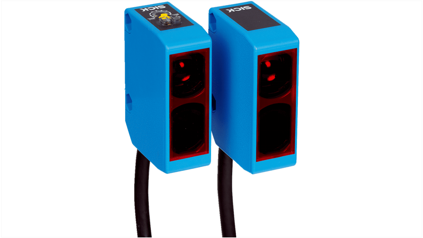 Sensore fotoelettrico rettangolare Sick WSE250-2R1531, rilevamento fino a 50 m, uscita luce, IP67, montaggio con staffa in acciaio inox.