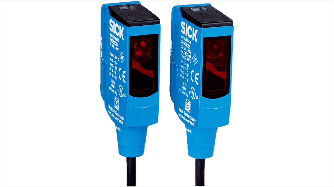 Sensore fotoelettrico Sick WSE9-3P1130, rettangolare, rilevamento fino a 1 m, uscita PNP, IP66/IP67/IP69K, -40/+60 °C.