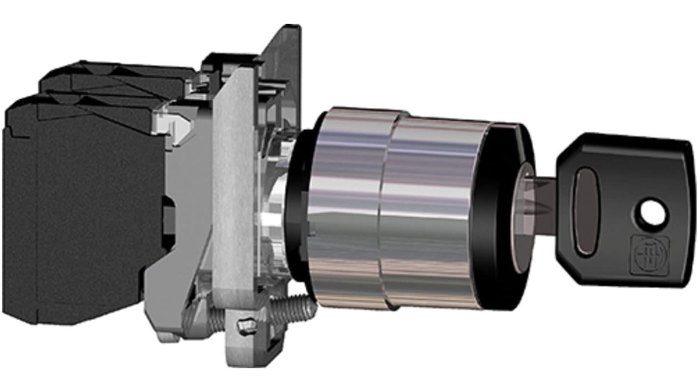 Interruttore a chiave Schneider Electric XB4BG03EX, 3 posizioni, IP65, design robusto, diametro 22 mm, conforme ATEX.