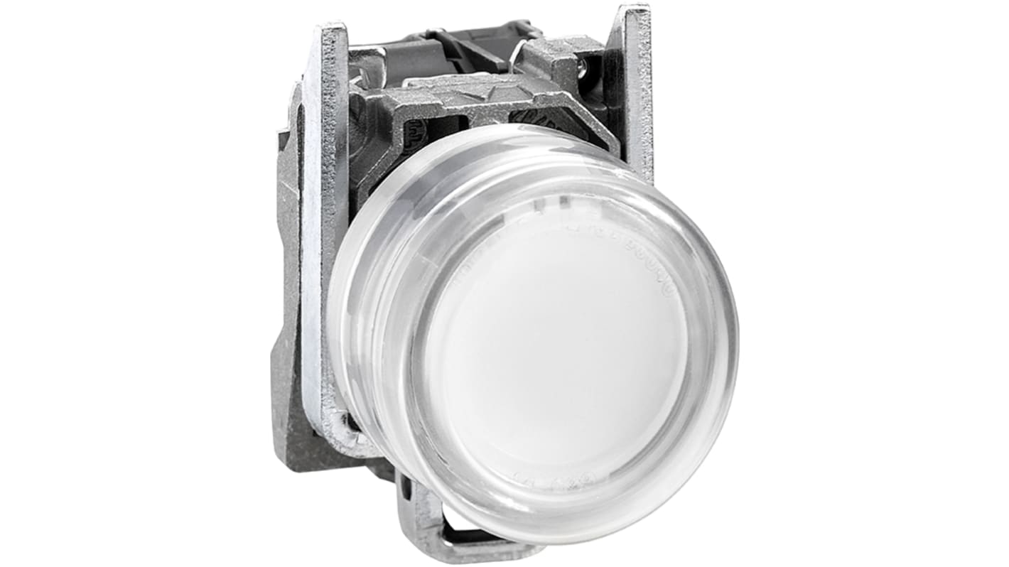 Pulsante rotondo Schneider Electric XB4, illuminato bianco, Ø 22 mm, 1 contatto NA, 24 V, grado di protezione IP65.